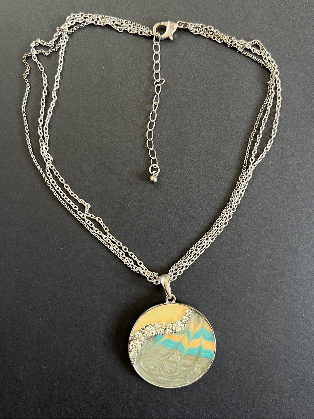 Silver Multi-Color Round Pendant Necklace